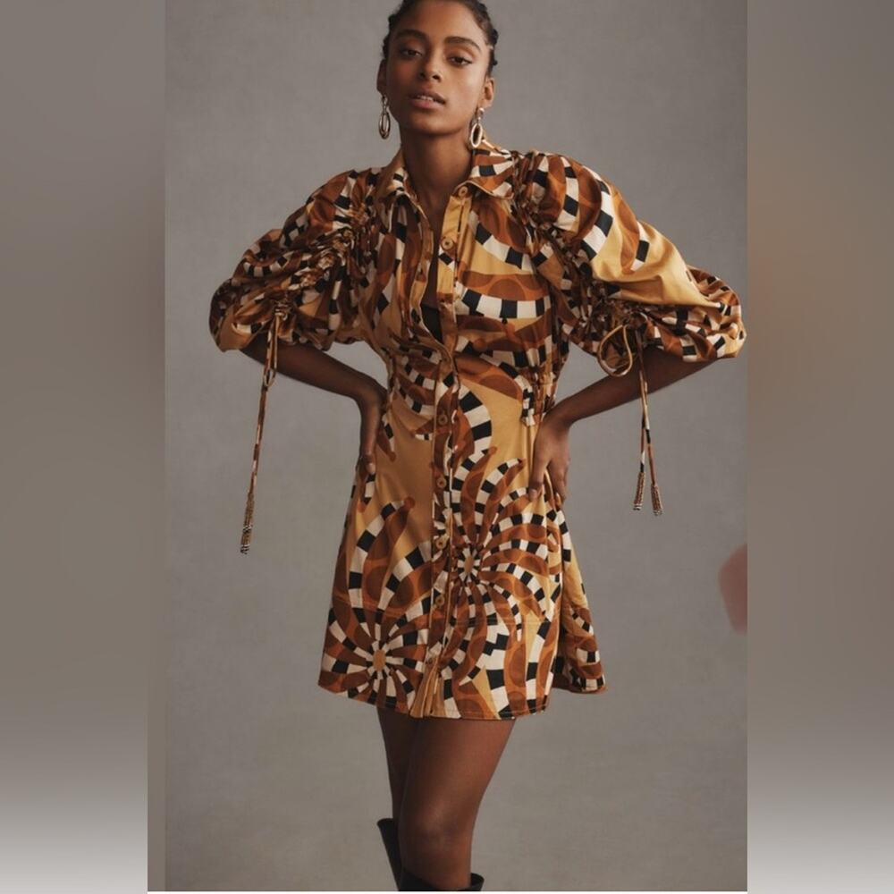 NWT Farm Rio Banana Buttondown Mini Dress in Yellow Motif Size Medium Puff